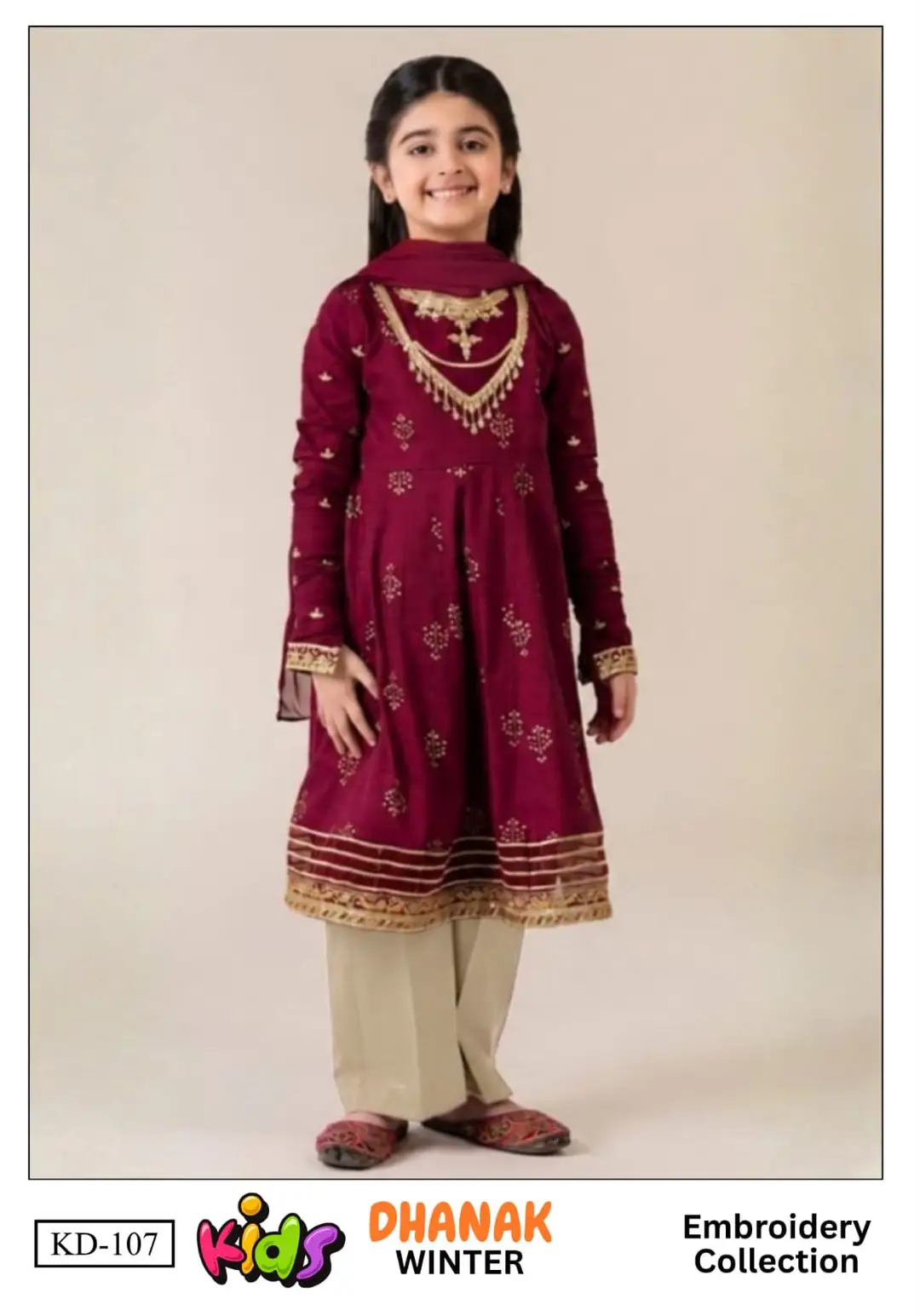 3 Pcs Girl's Dhanak Embroidered Unstitched Suit