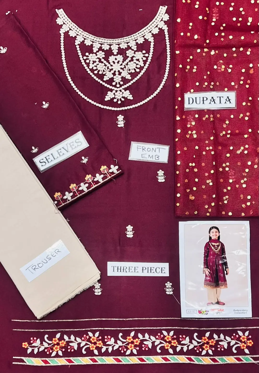 3 Pcs Girl's Dhanak Embroidered Unstitched Suit