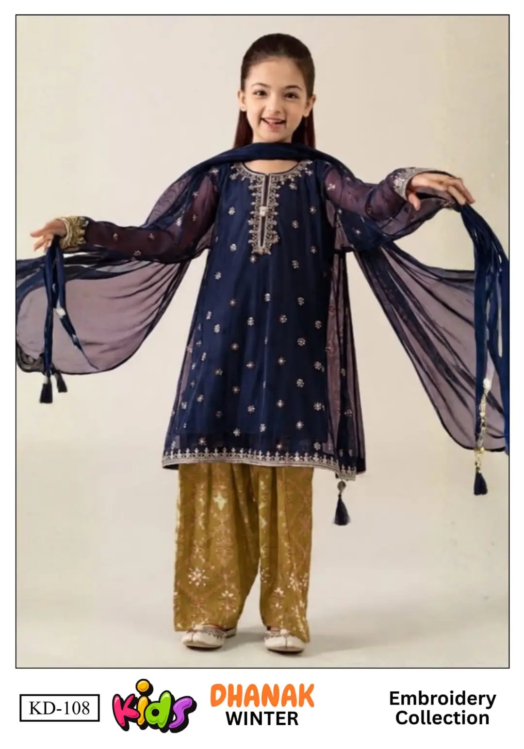3 Pcs Girl's Dhanak Embroidered Unstitched Suit