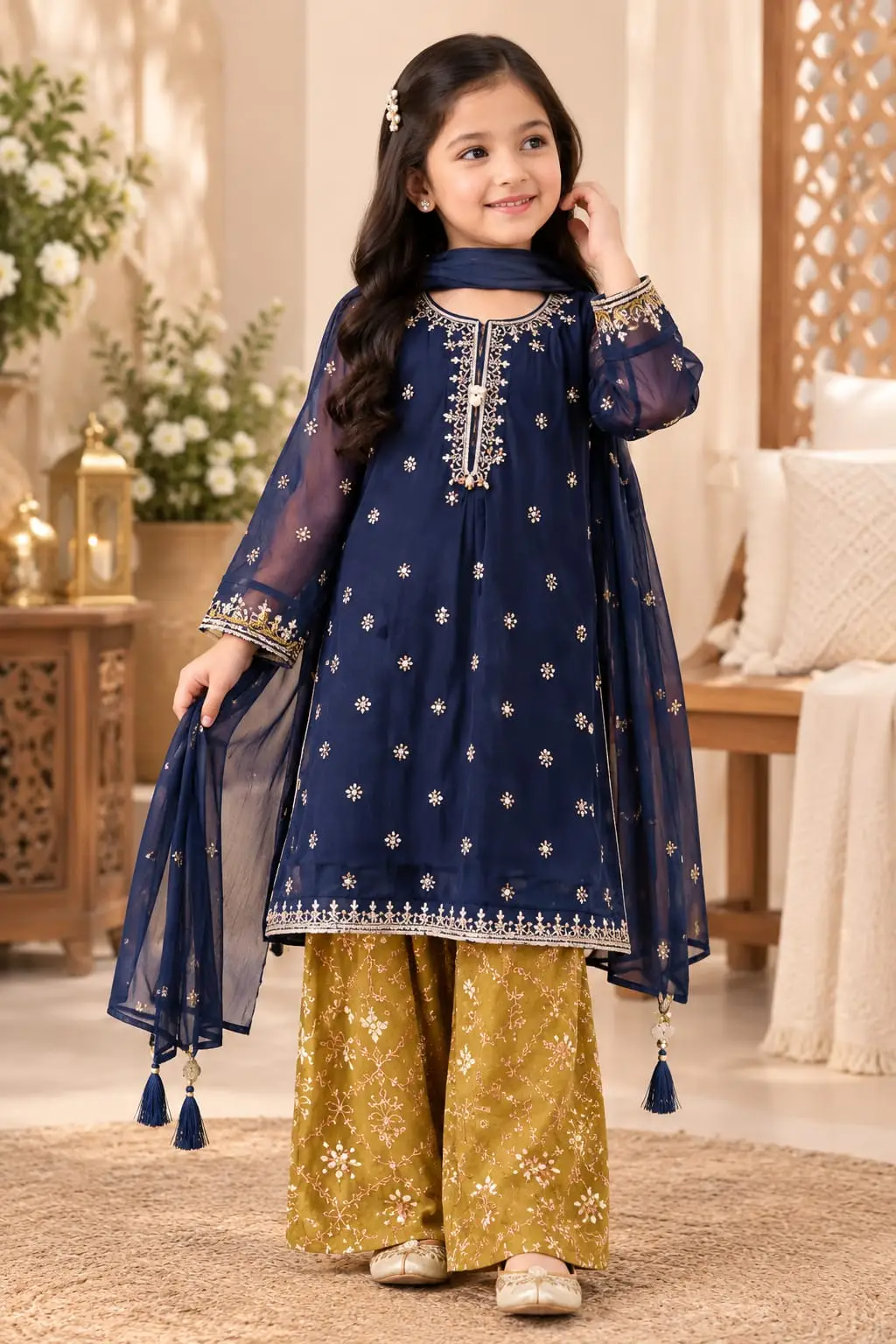 3 Pcs Girl's Dhanak Embroidered Unstitched Suit