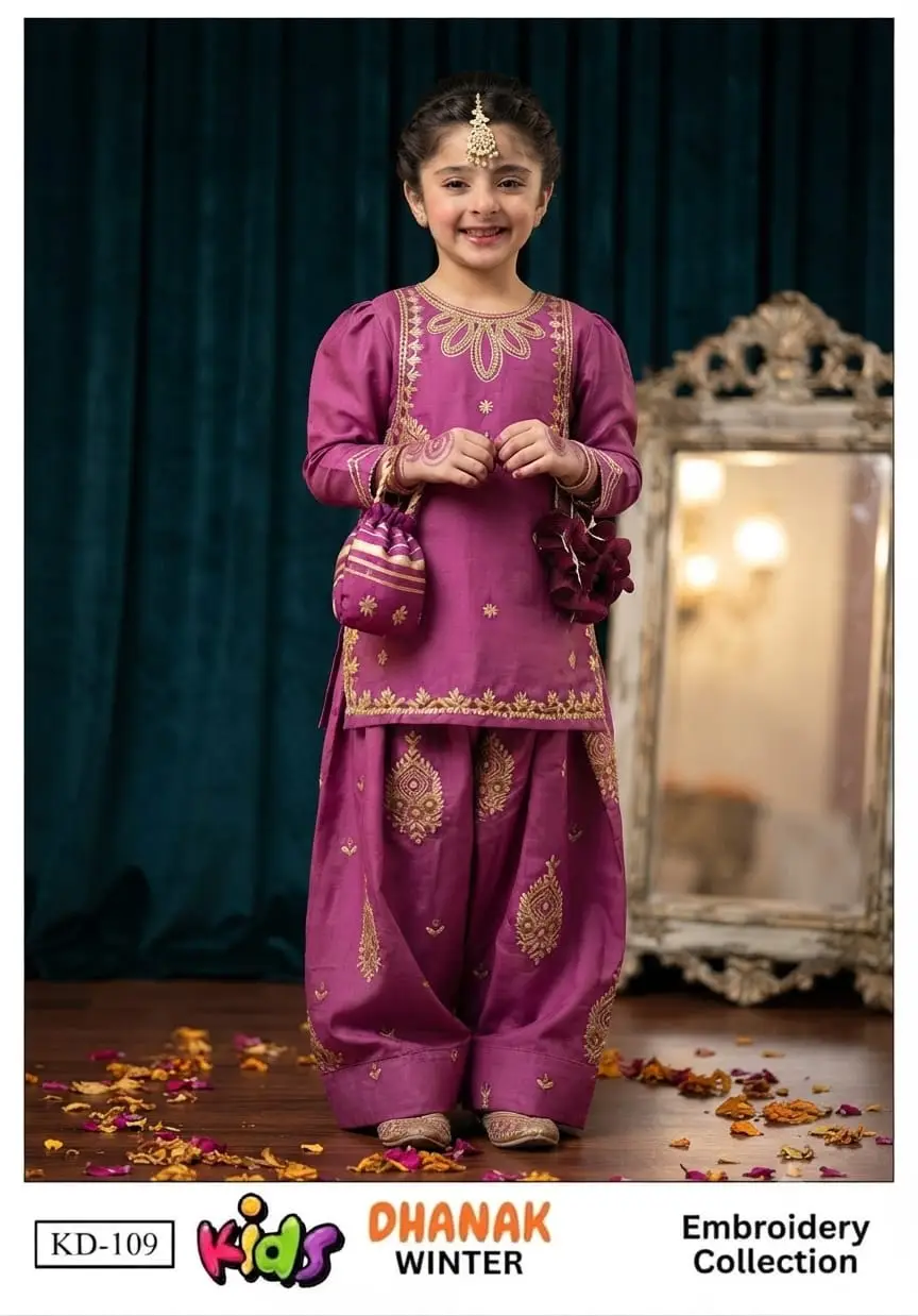 3 Pcs Girl's Dhanak Embroidered Unstitched Suit