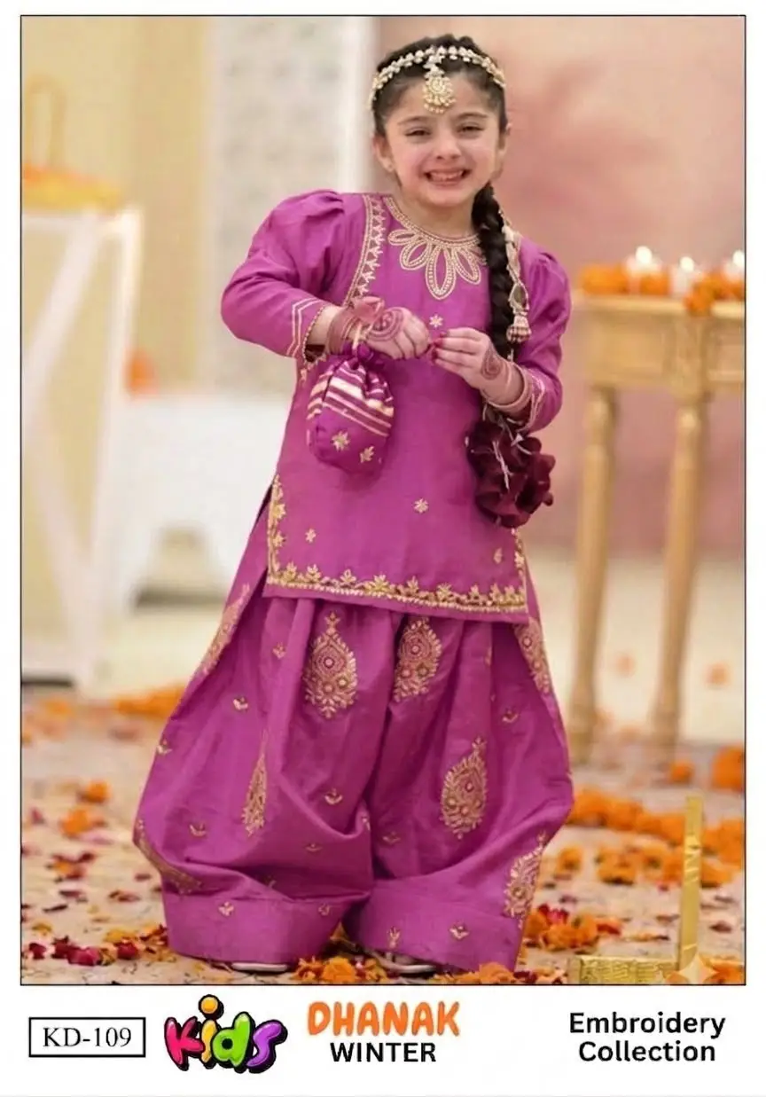3 Pcs Girl's Dhanak Embroidered Unstitched Suit