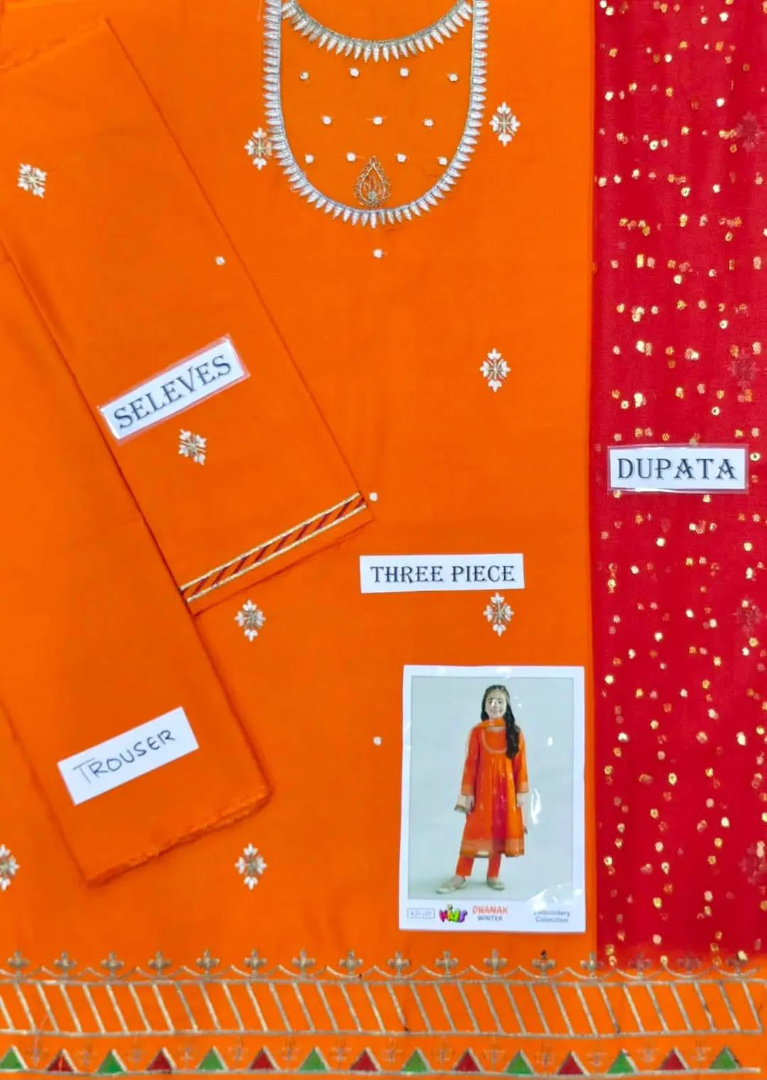 3 Pcs Girl's Dhanak Embroidered Unstitched Suit