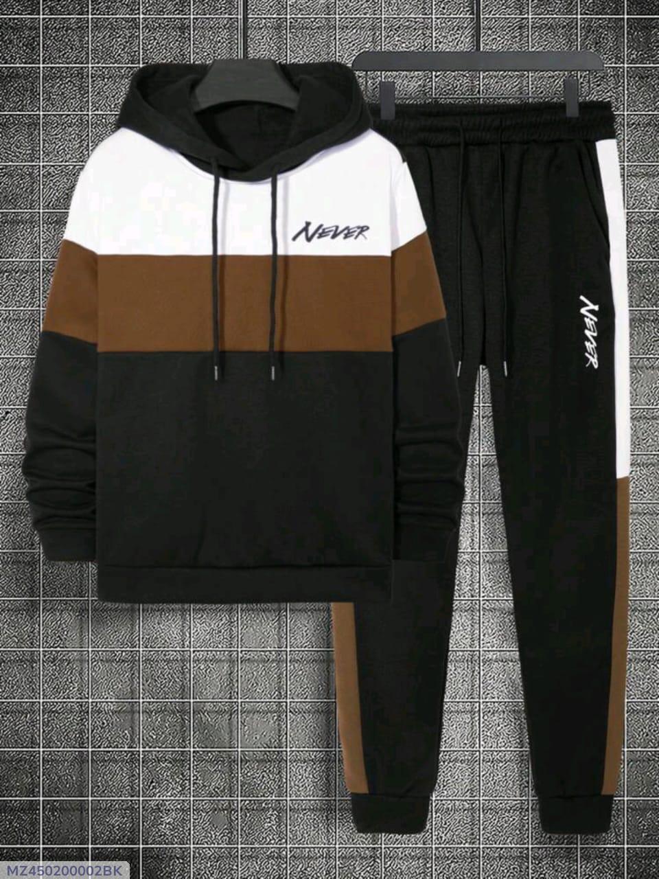 2 Pcs Men's Fleece Printed Hoodie Track Suit