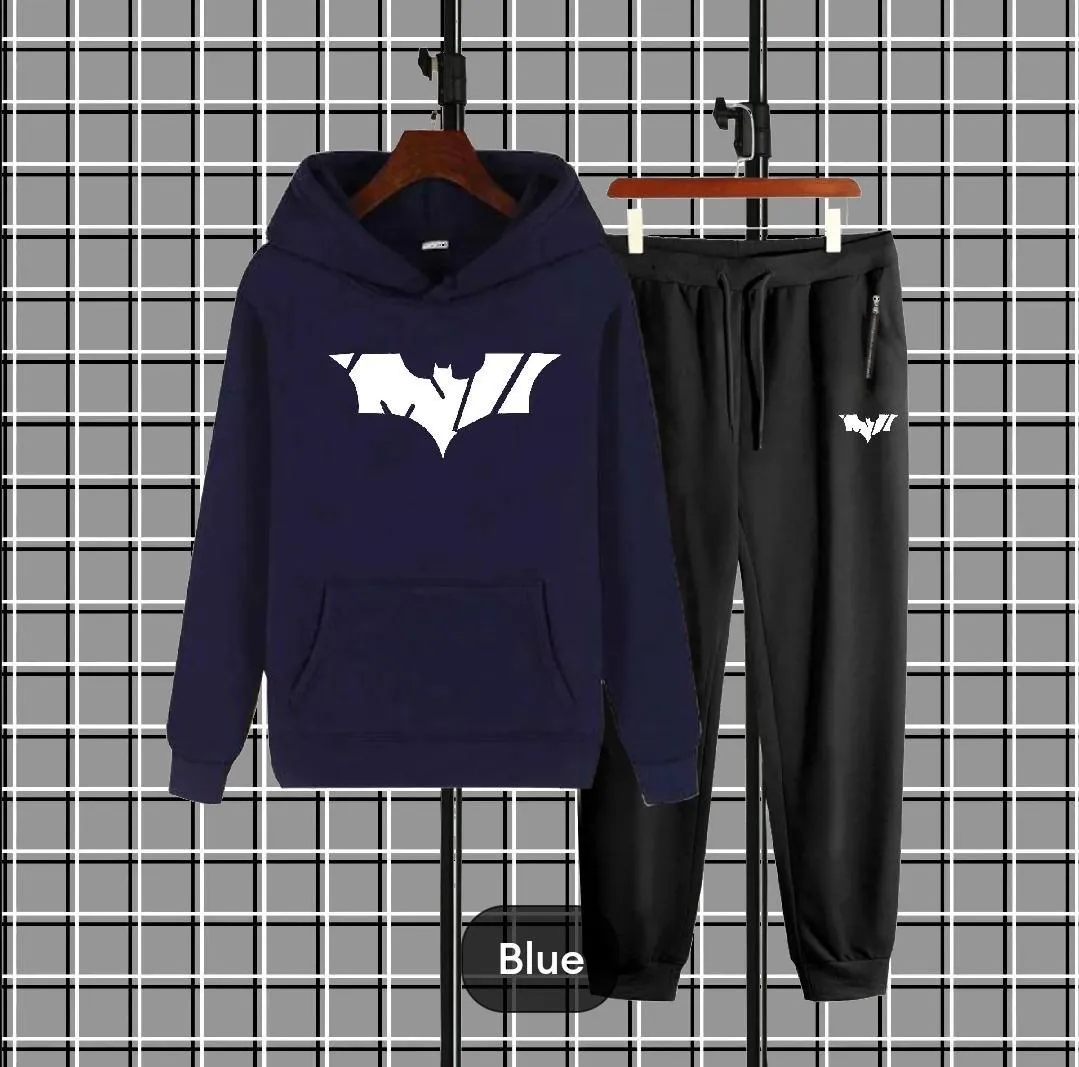 2 Pcs Men's Fleece Printed Hoodie Track Suit