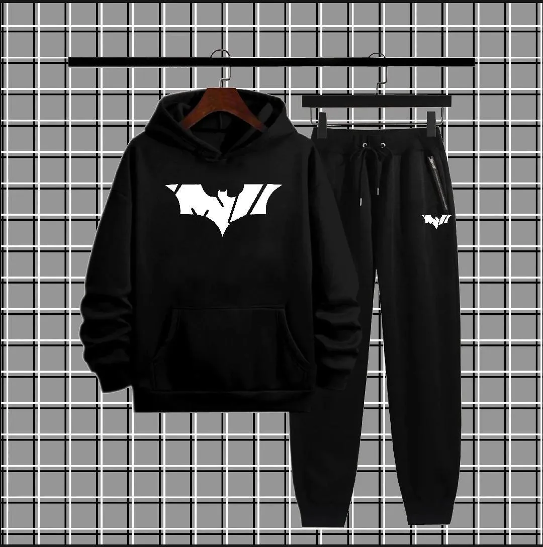 2 Pcs Men's Fleece Printed Hoodie Track Suit