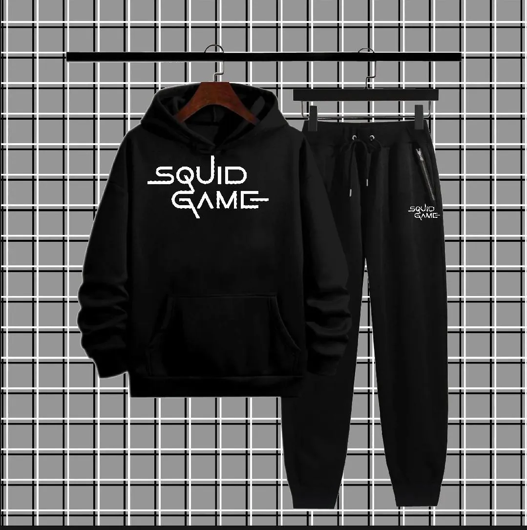 2 Pcs Men's Fleece Printed Hoodie Track Suit