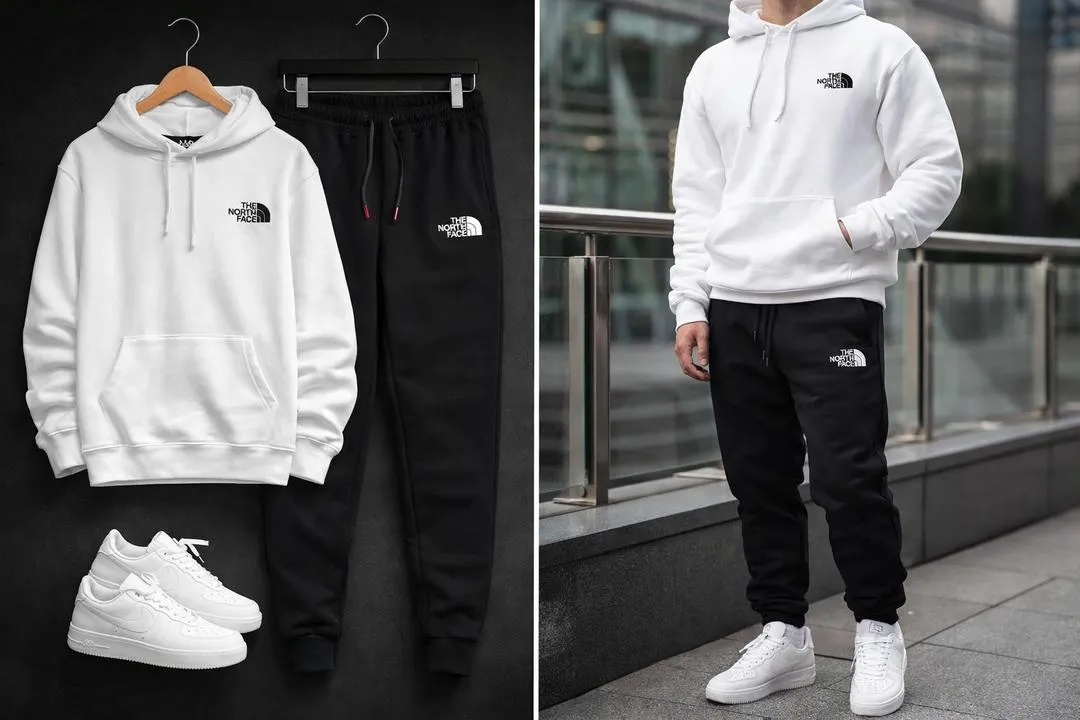 2 Pcs Men's Fleece Printed Hoodie Track Suit