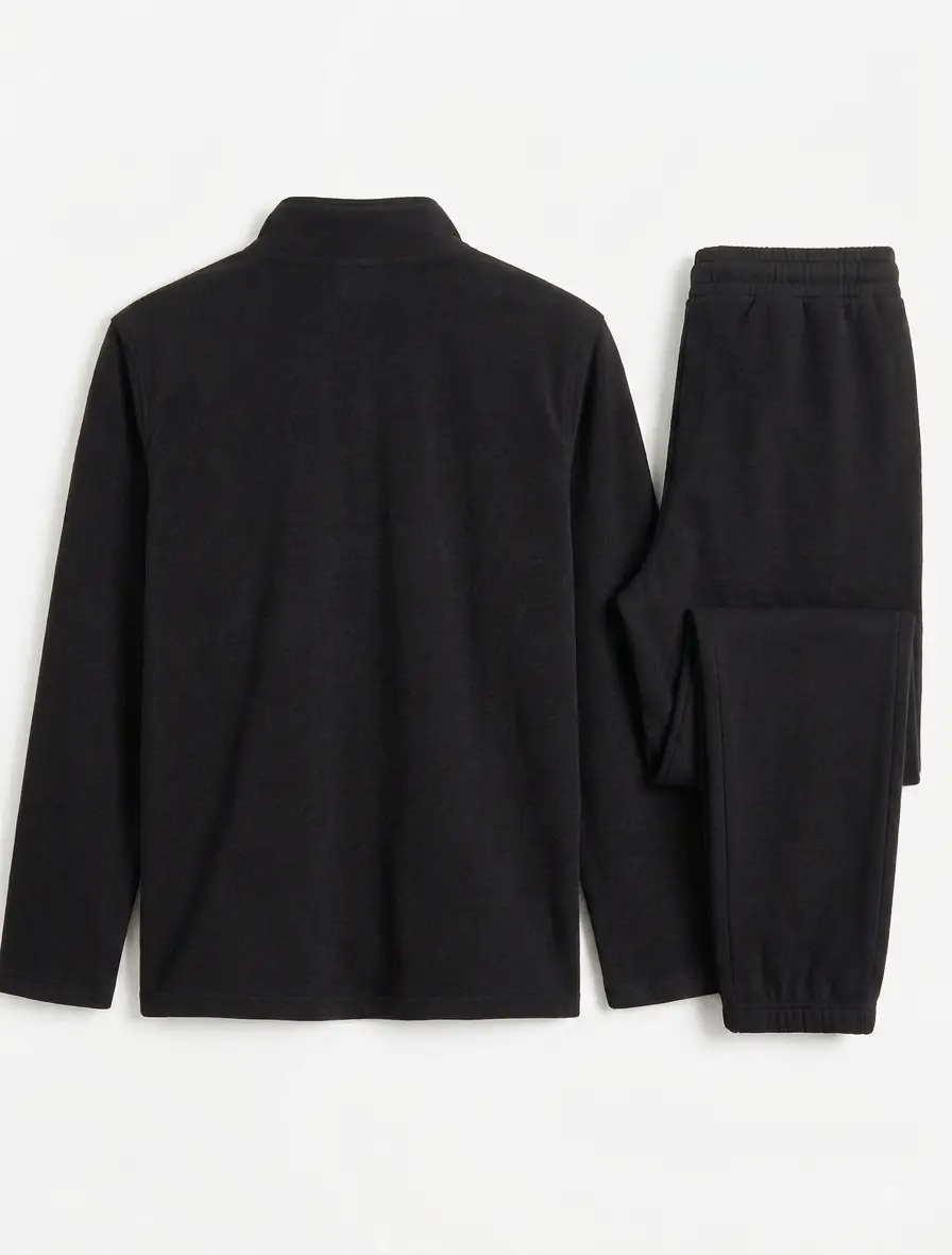 2 Pcs Men's Premium Tracksuit - Stylish Half Zip Shirt & Trouser Set | Black Athletic Gym & Casual Wear
