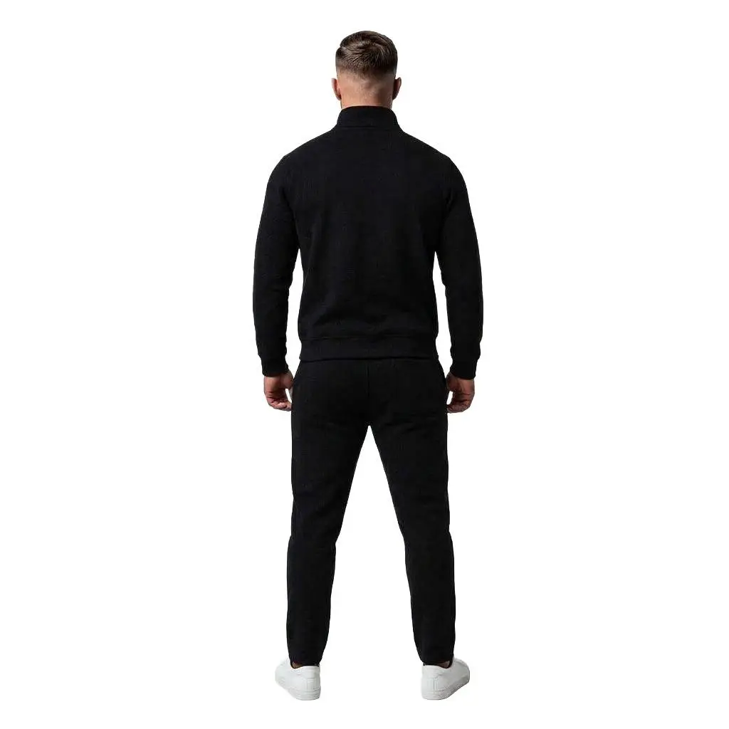 Men's Black Tracksuit Set | Half Zip Sweatshirt & Plain Joggers | Casual Winter Fleece Suit for Men