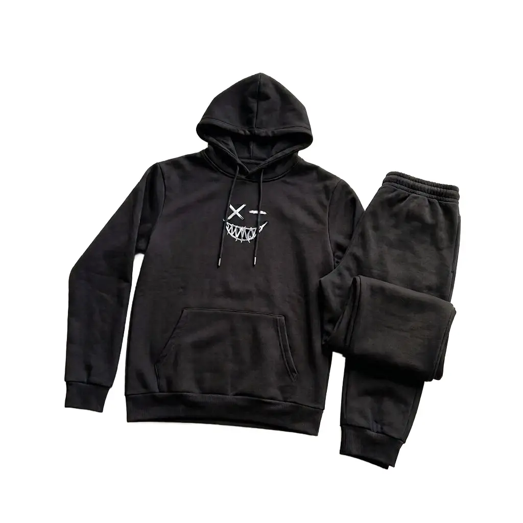 2 Pcs Men's Fleece Printed Hoodie Track Suit