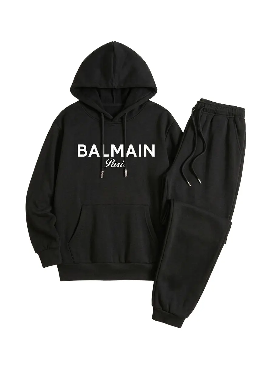2 Pcs Men's Fleece Printed Hoodie Track Suit