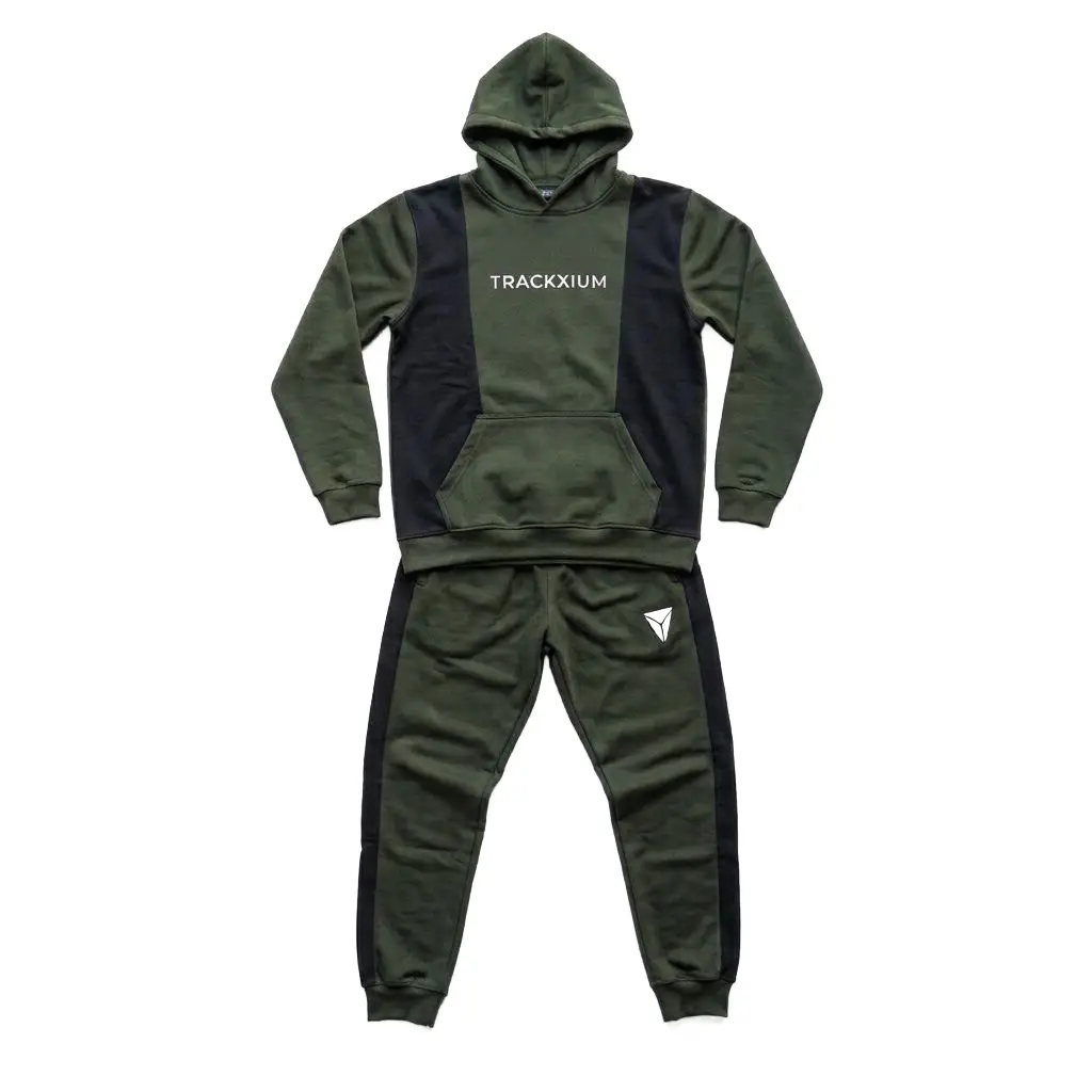 2 Pcs Men's Trendy Olive Green Hoodie & Trousers Set -