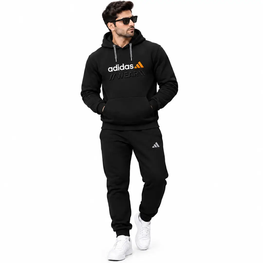 2 Pcs Men's Fleece Printed Hoodie Track Suit