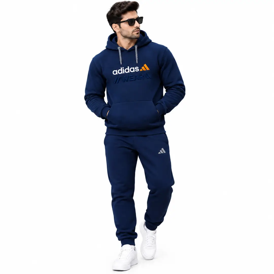 2 Pcs Men's Fleece Printed Hoodie Track Suit