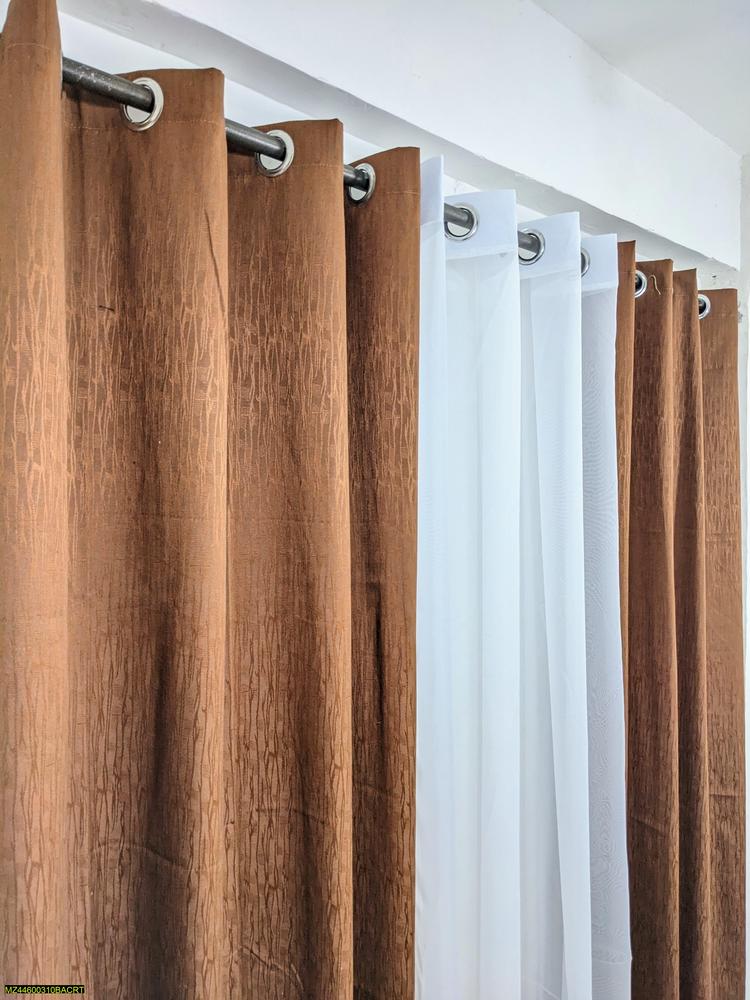 3 Pcs Net Plain Curtains 54x92 Inches Brown White Set