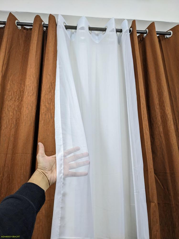 3 Pcs Net Plain Curtains 54x92 Inches Brown White Set