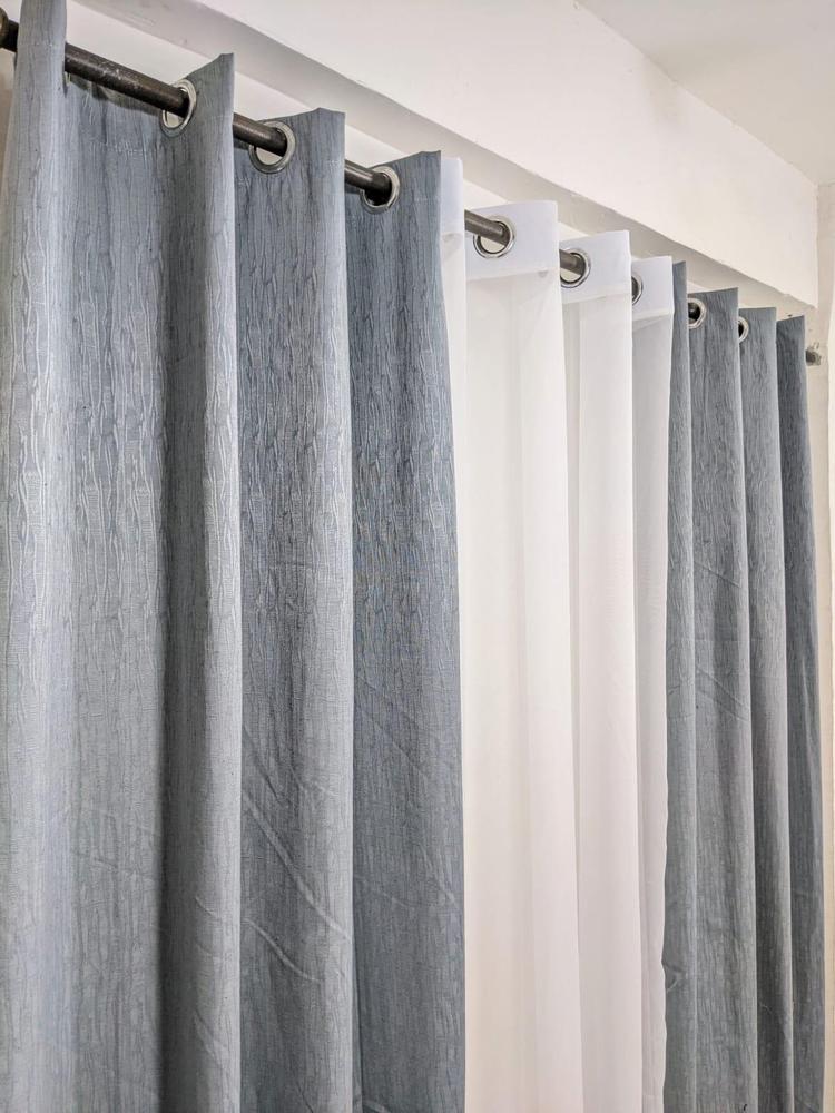 3 Pcs Net Plain Curtains 54x92 Inch Grey White Set