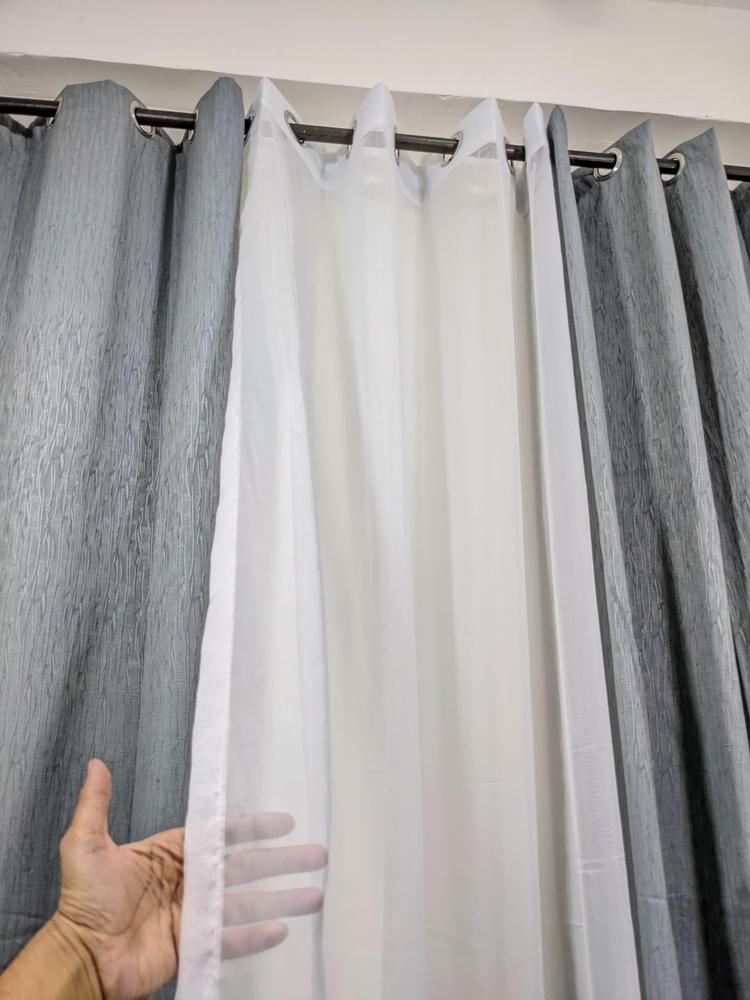 3 Pcs Net Plain Curtains 54x92 Inch Grey White Set