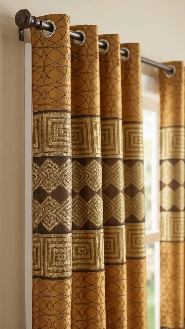 Gold Jacquard Printed Indoor Home Curtains - 1 Pc, Easy to Hang & Wash