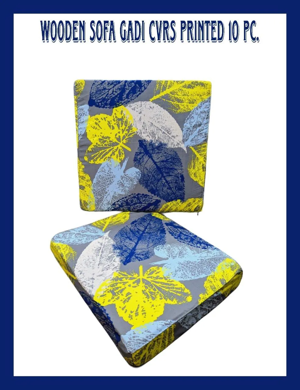 Set of 10 Printed Cotton Cushion Covers Blue Yellow Grey