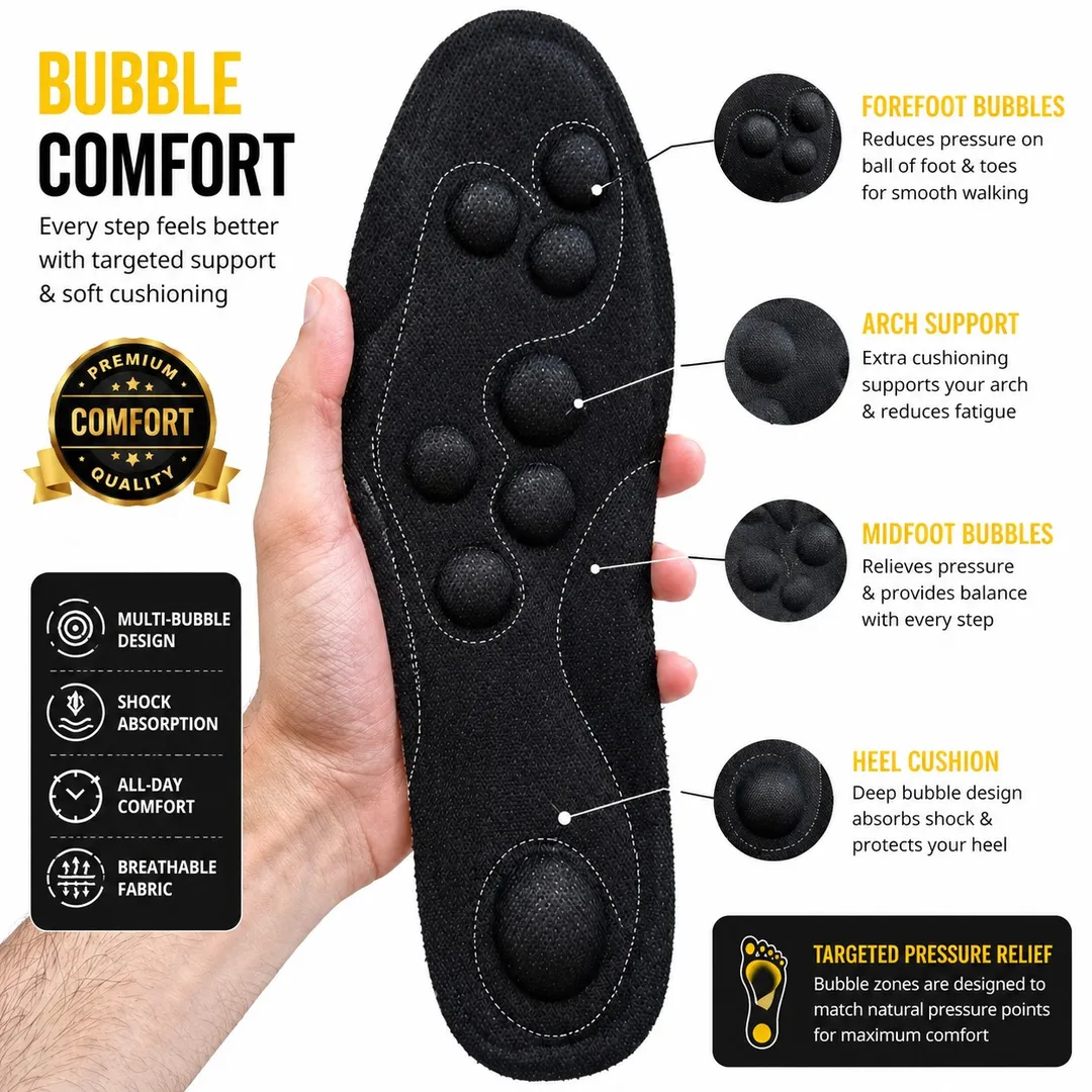 PU Leather Massage Insoles Black 39-45