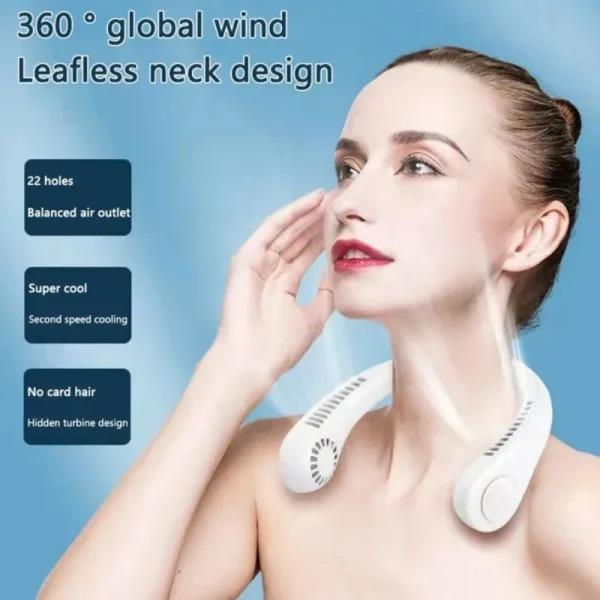 White Neck Fan with 3 Speeds & Fast Charge