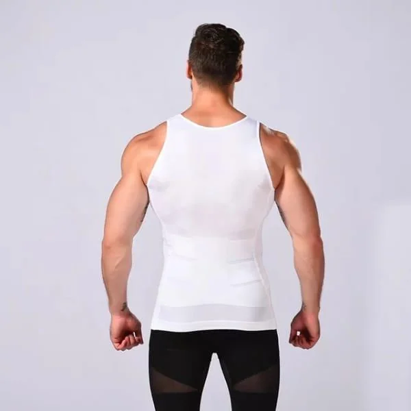 Men's Slim Fit Body Shaper Vest White Nylon Spandex