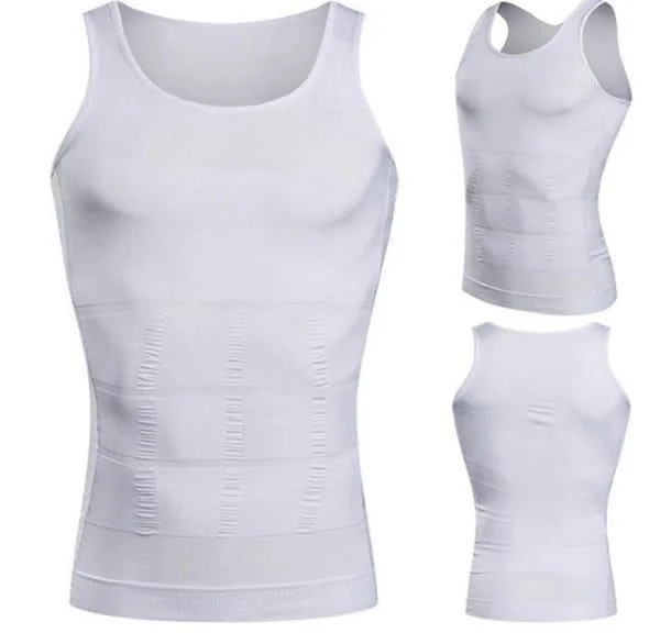 Men's Slim Fit Body Shaper Vest White Nylon Spandex