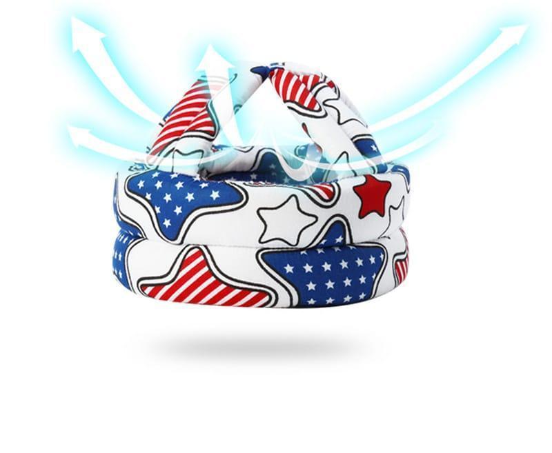 Baby Head Protector Helmet Red White Blue Stars Unisex Cotton