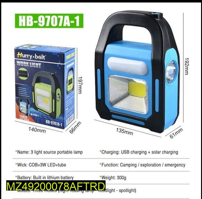 Portable Solar LED Light with 3 Modes, ABS Plastic, 1200mAh