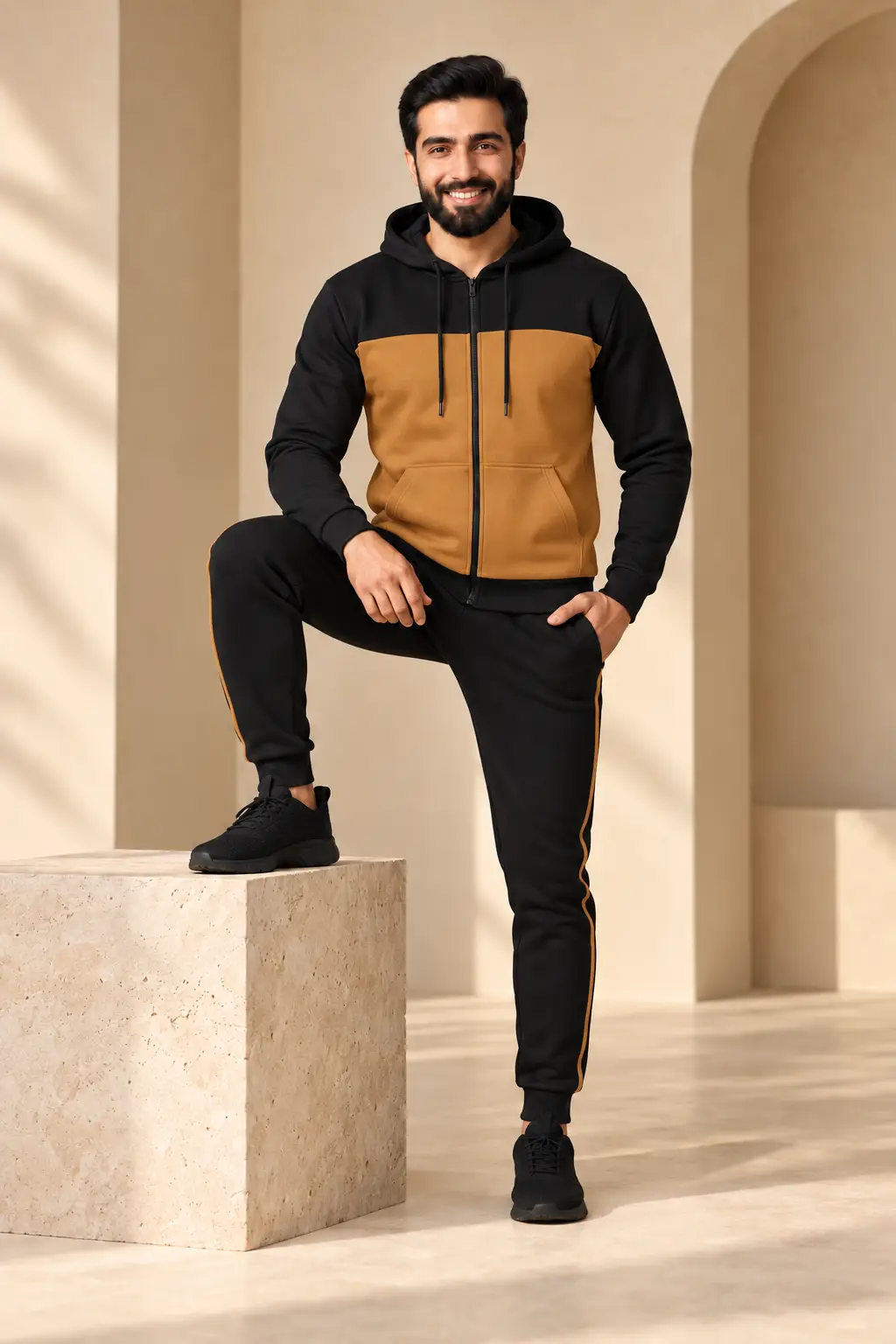 2 Pcs Men's Fleece Plain Zipper Track Suit