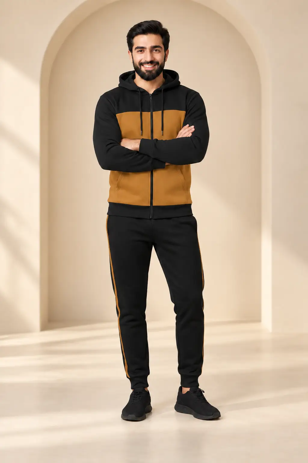 2 Pcs Men's Fleece Plain Zipper Track Suit