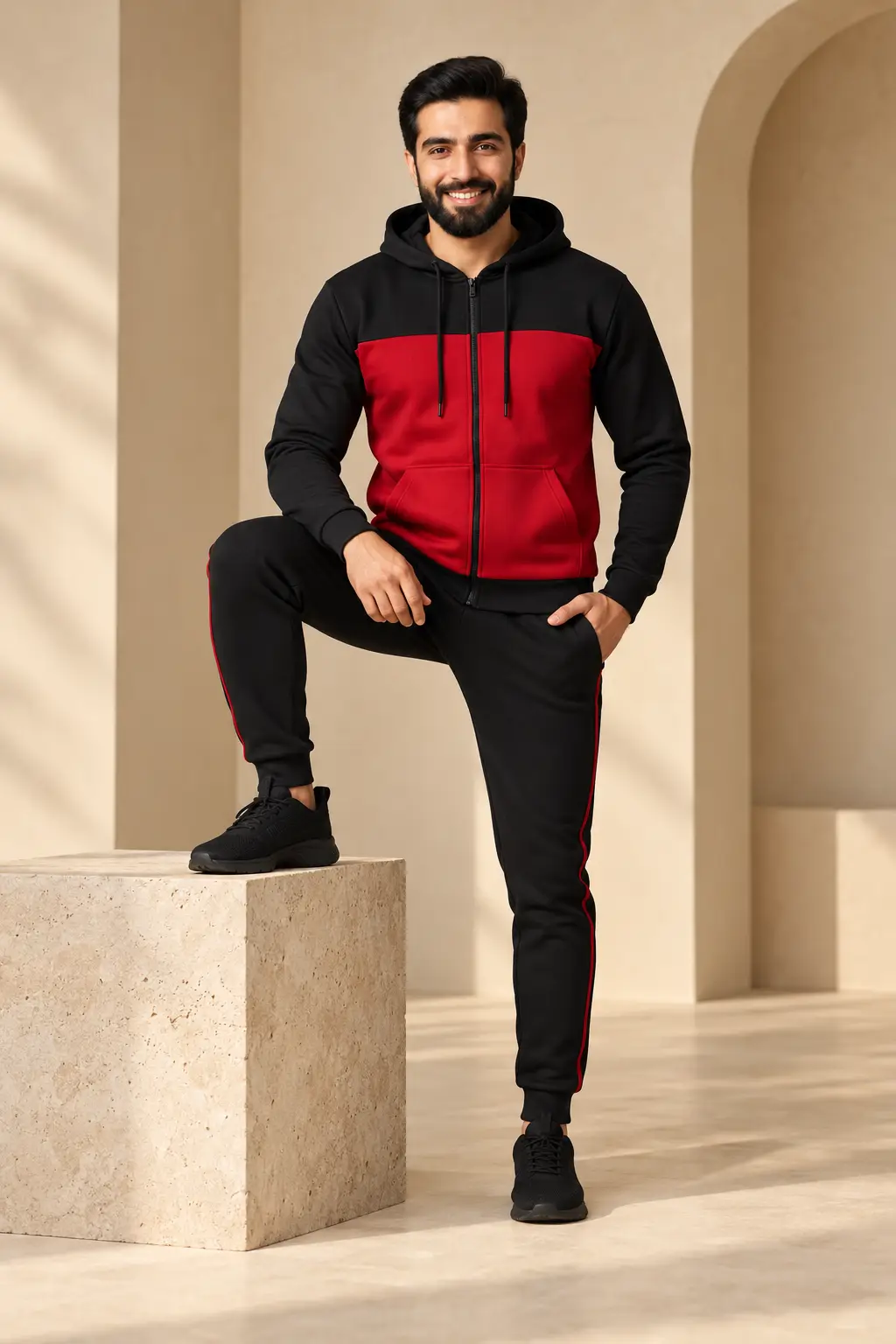 2 Pcs Men's Fleece Plain Zipper Track Suit