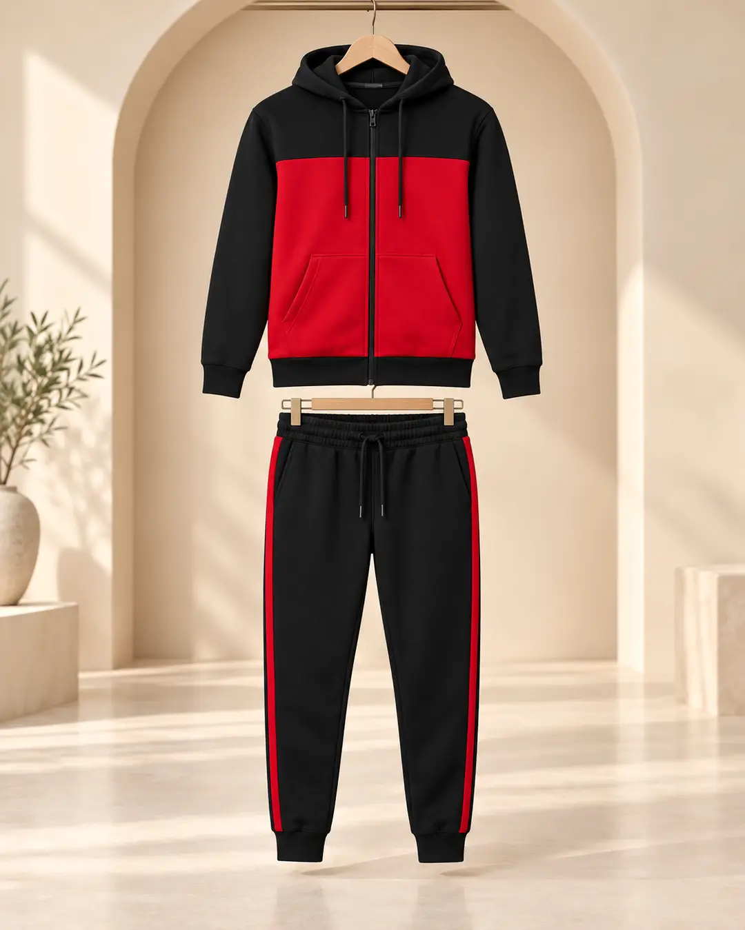 2 Pcs Men's Fleece Plain Zipper Track Suit