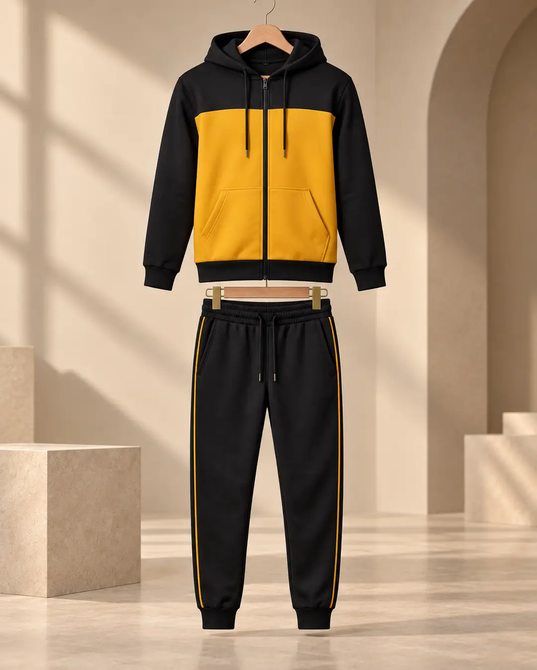 2 Pcs Men's Fleece Plain Zipper Track Suit