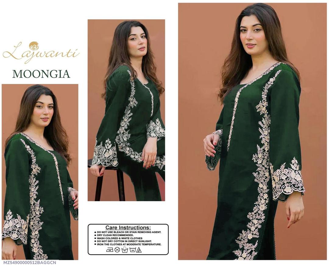 Women Embroidered Lawn Suit Green 3 Gazz Wedding Party