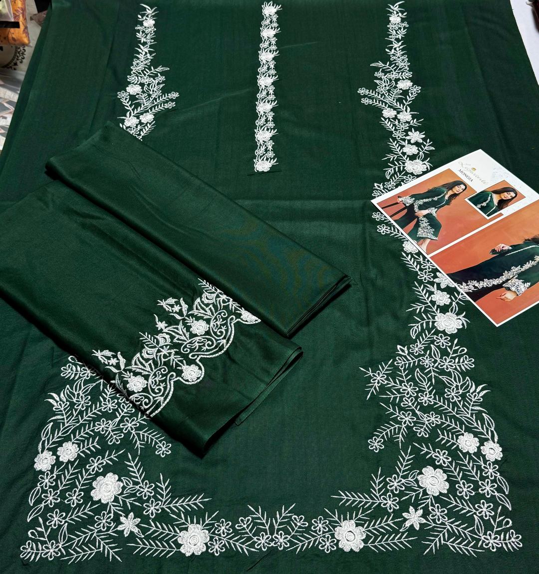 Women Embroidered Lawn Suit Green 3 Gazz Wedding Party