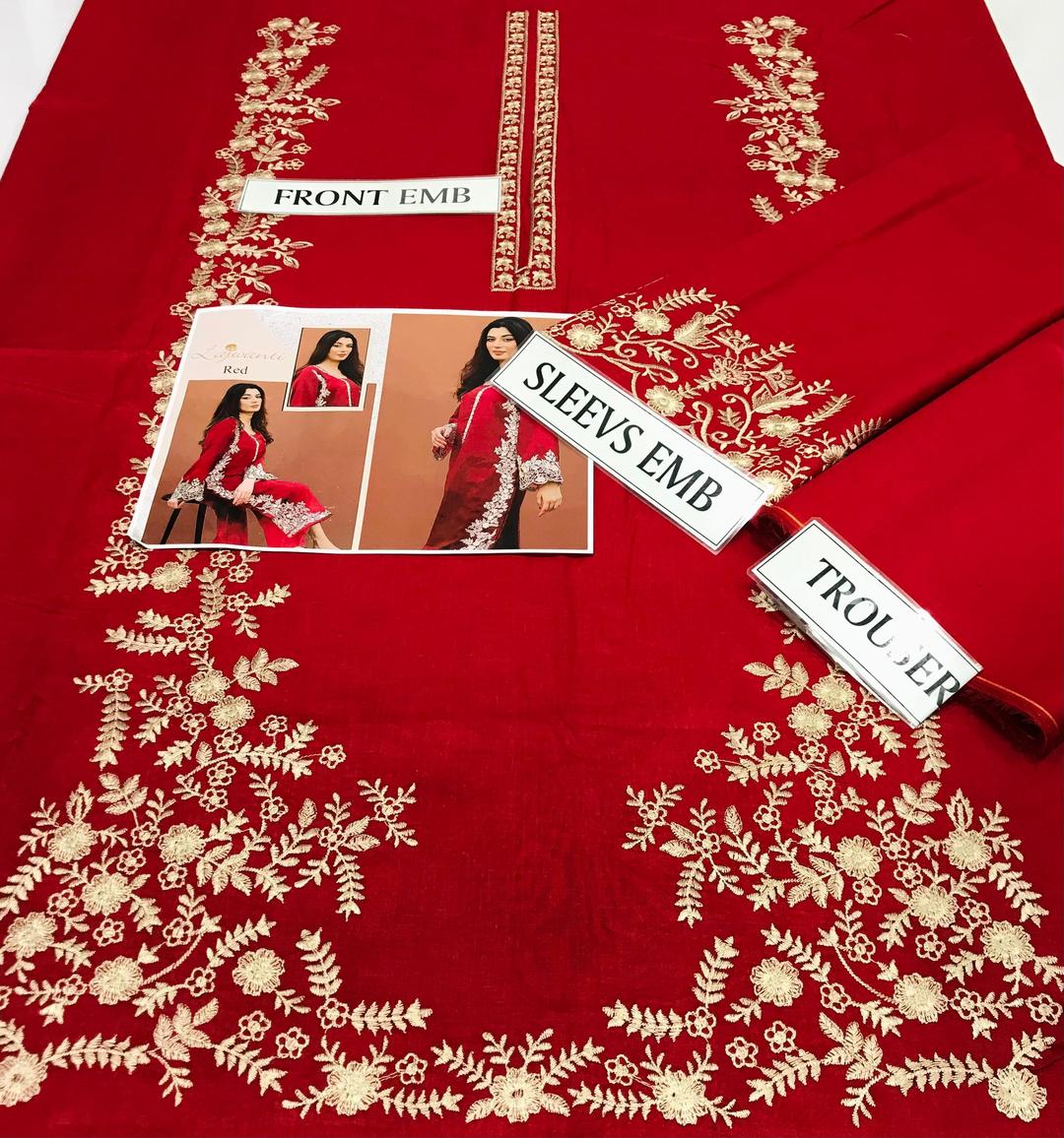 Red Embroidered Lawn Suit for Weddings Parties Pakistan