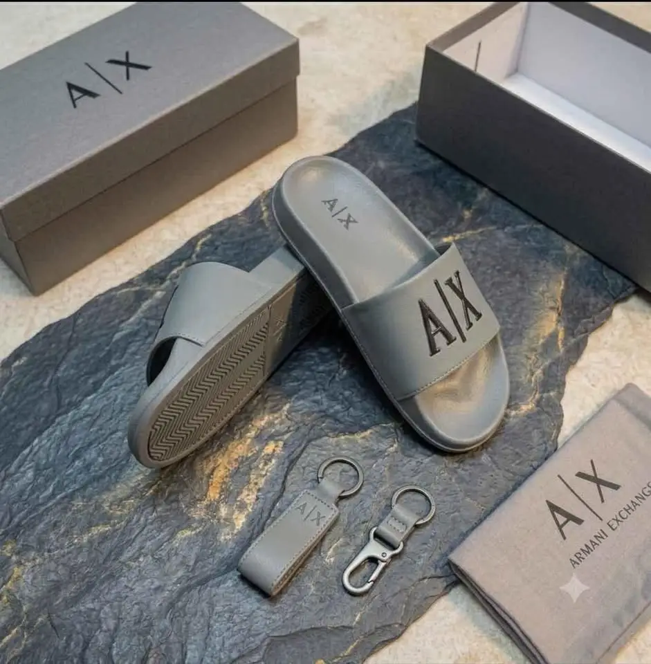 Men's Rubber Fancy Slide Slippers (AIX-Grey)