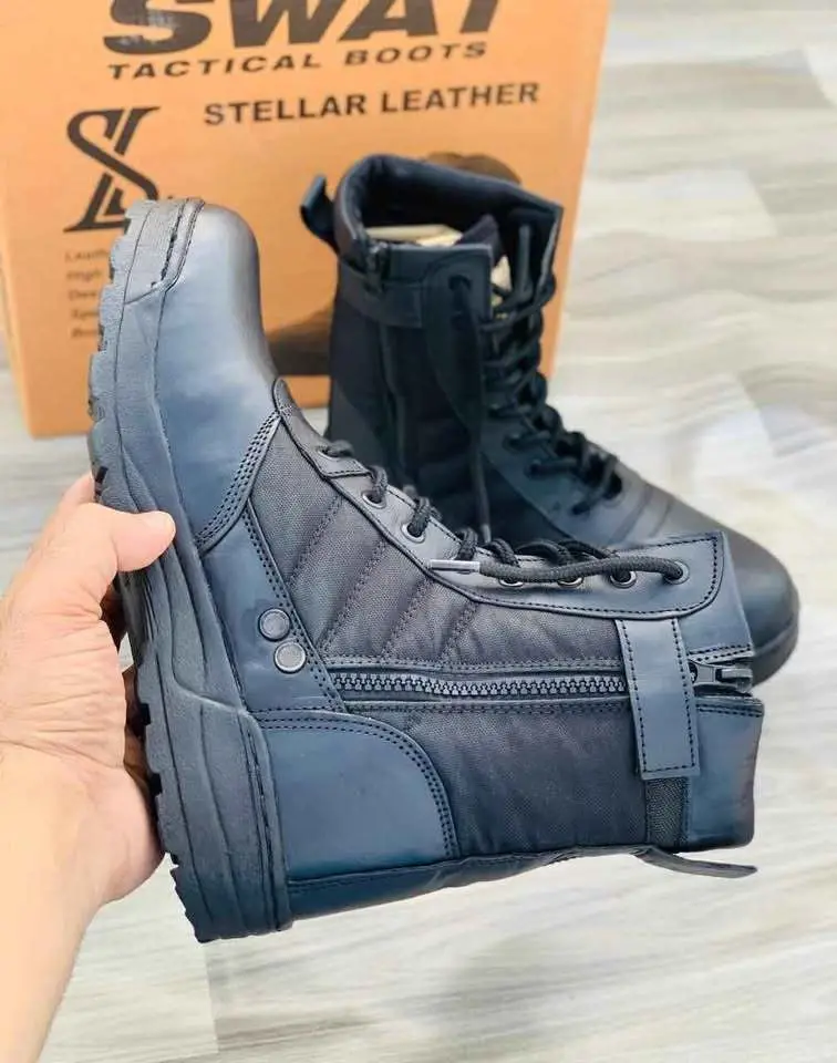Men's Synthetic Leather Fancy Knee High Boots (BLACK SWAT) - ORG