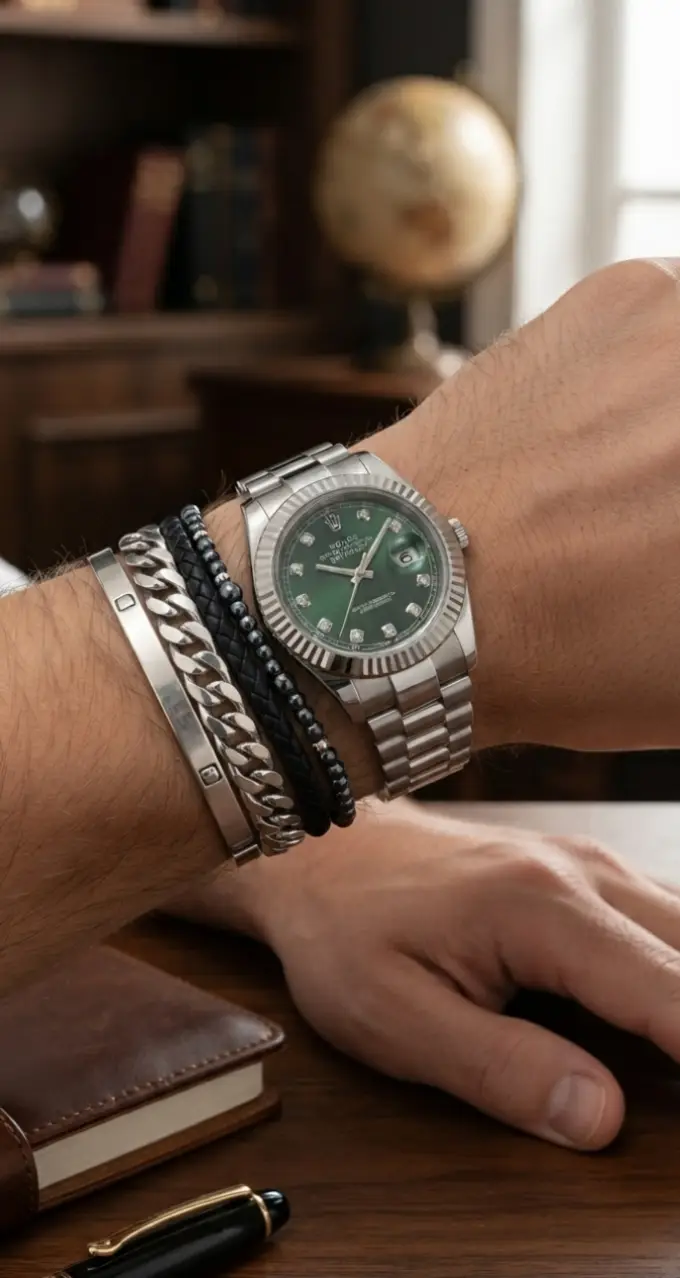 Rolex Datejust Inspired Luxury Men's Analog Watch – Silver & Green