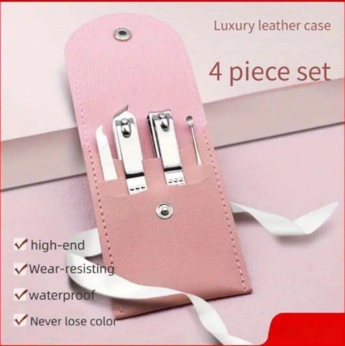 Peach Luxury Leather Nail Art Tool Set 4pc