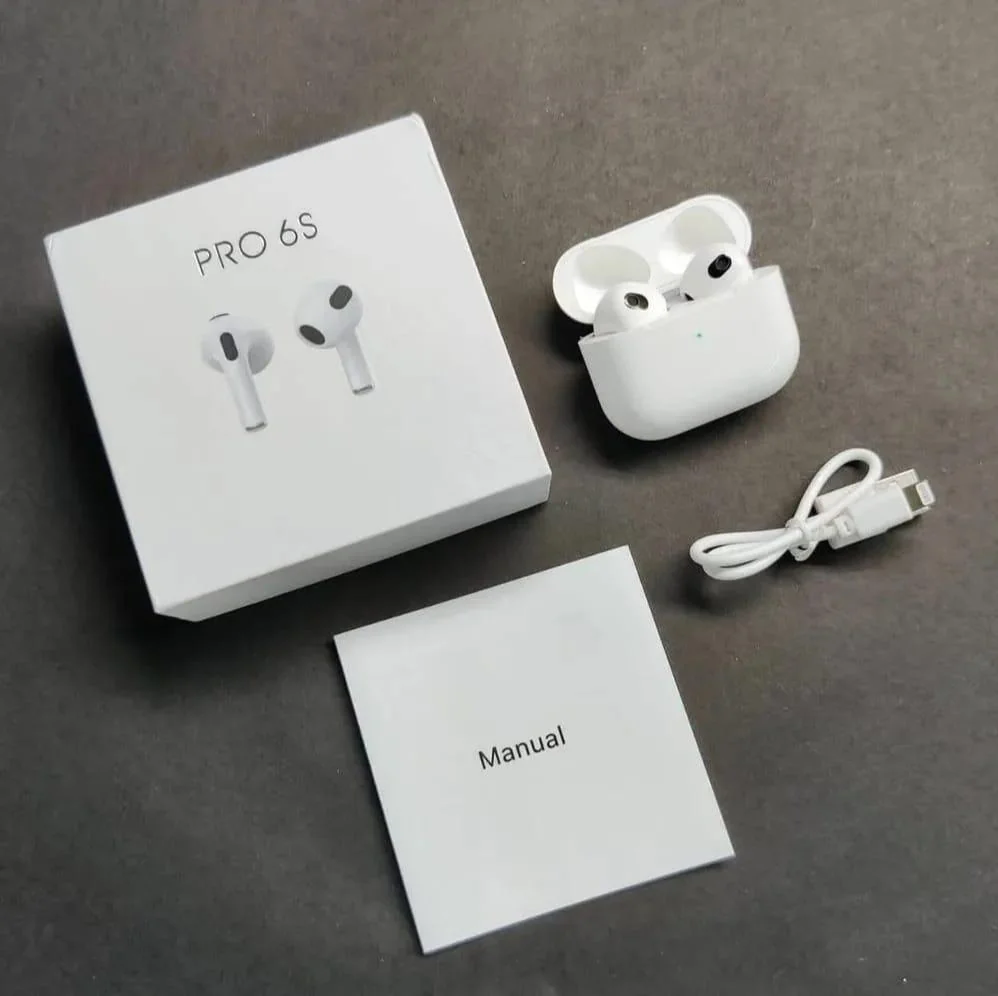 White Bluetooth 5 Airpods Pro 6S with Super Bass & Smart Touch