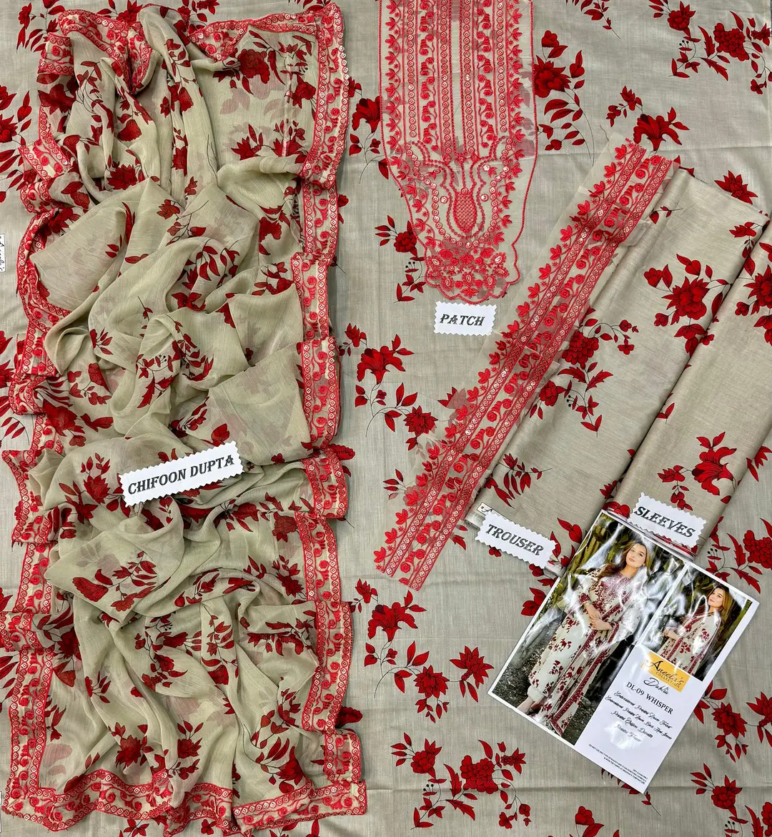3 Pcs Women's Unstitched Embroidered Suit