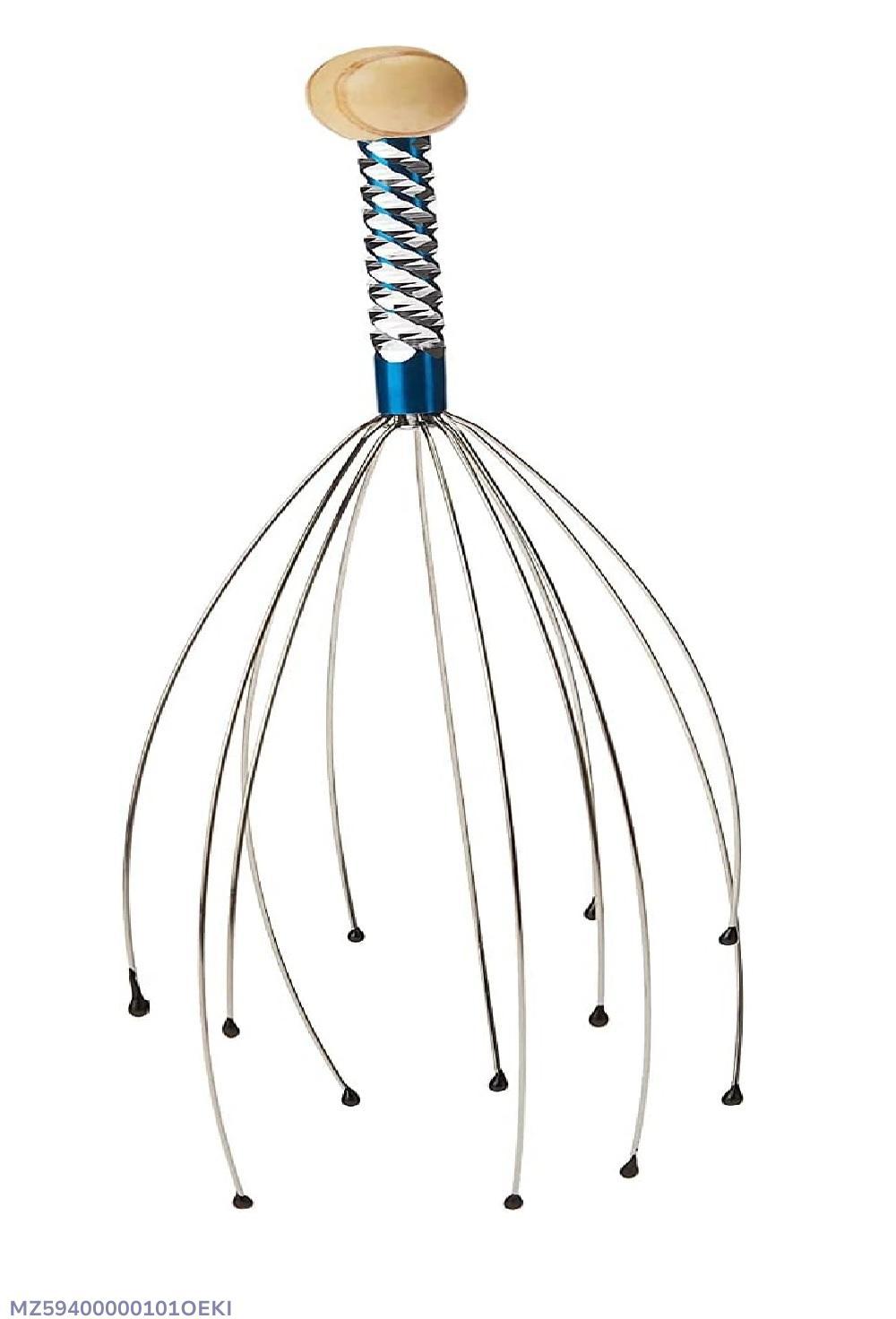 Stylish Scalp Massager Blue Wood Metal Bristles