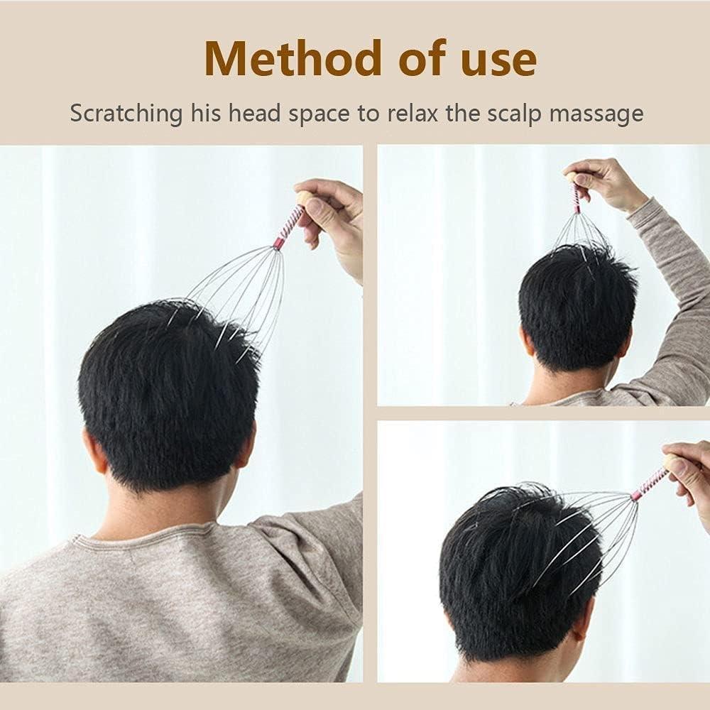 Stylish Scalp Massager Blue Wood Metal Bristles