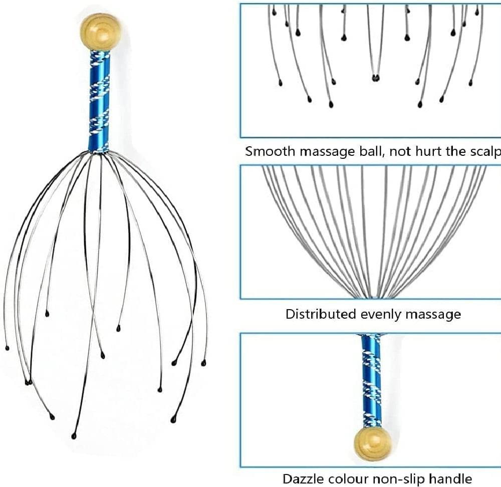 Stylish Scalp Massager Blue Wood Metal Bristles