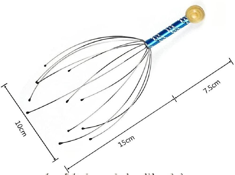 Stylish Scalp Massager Blue Wood Metal Bristles