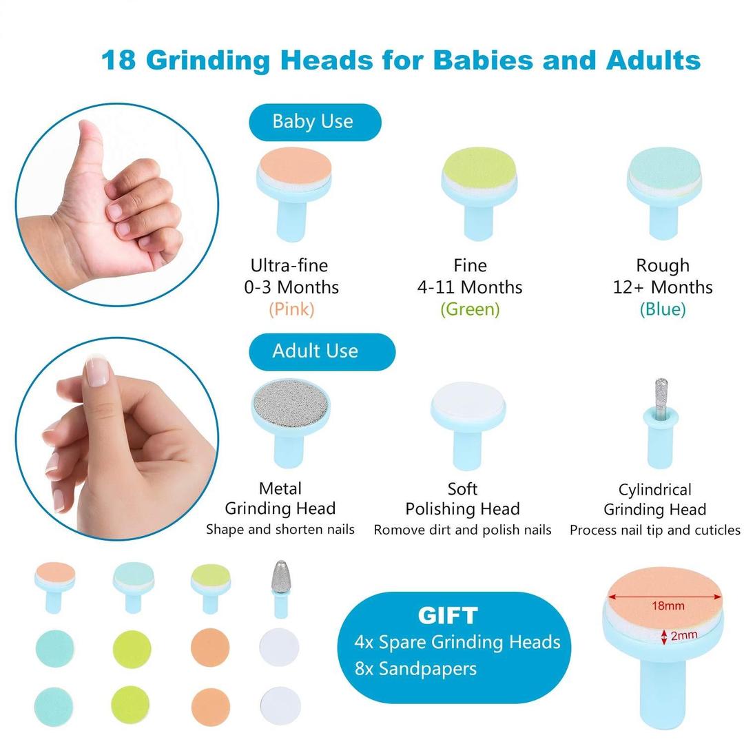 Electric Baby Nail Trimmer with 6 Grits & LED Light